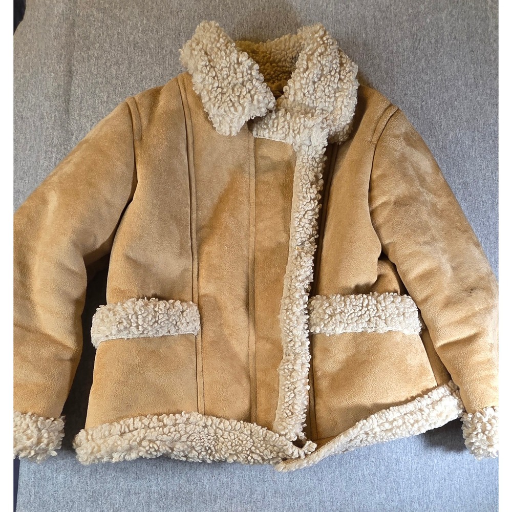 Zara Kids Tan Faux Shearling Aviator Jacket Size 8 Camel Faux Fur Coat